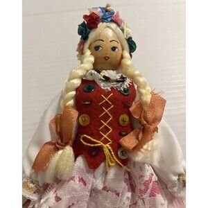 Rare VTG GROMADA Wooden DOLL TRADITIONAL COSTUME w/ Tag Polish Peg Doll Poland